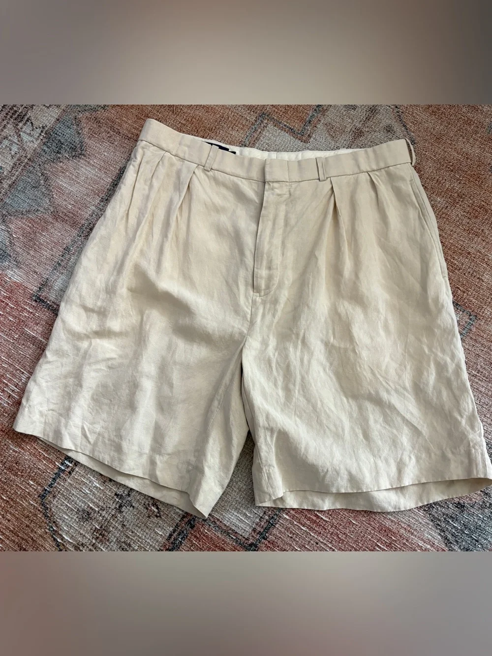 Polo Ralph Lauren Mens 34W Linen Silk Pleated Chino Shorts 8”